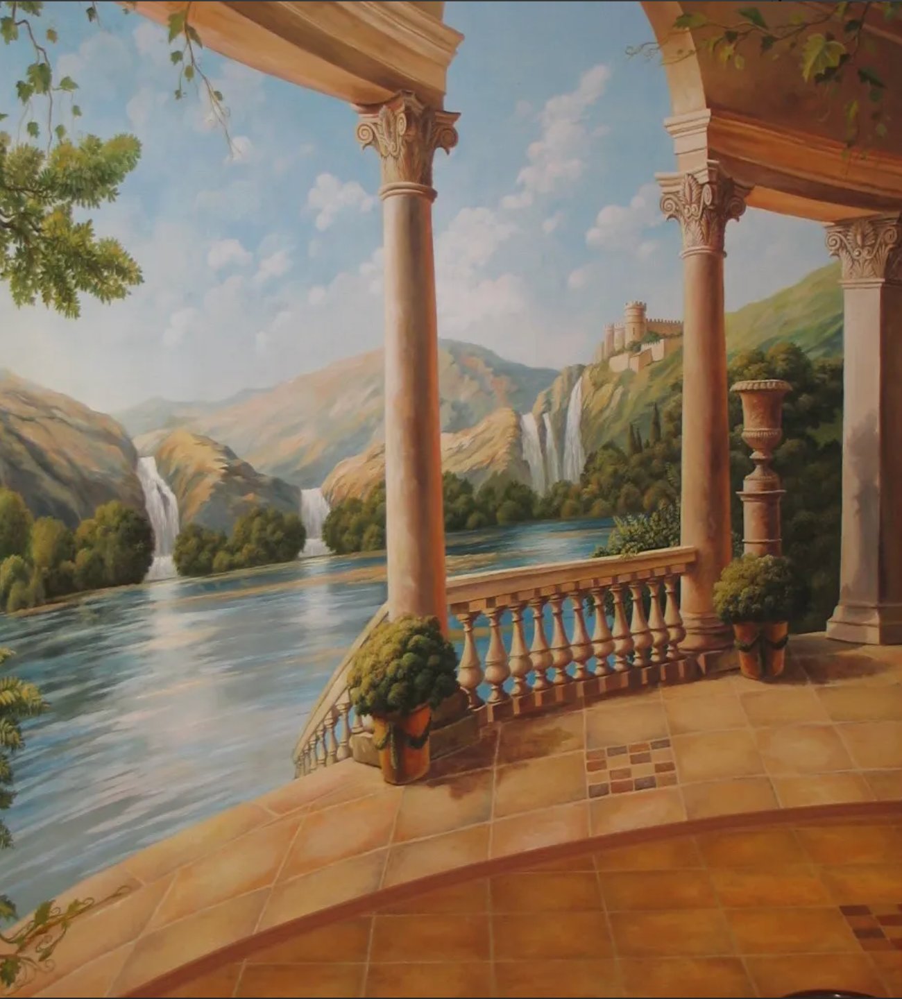 Classical figurative wall mural with three muses